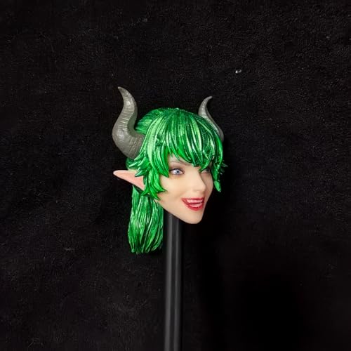 Tête de fée 1/6 aux cheveux courts verts, sculpture de collection - 5