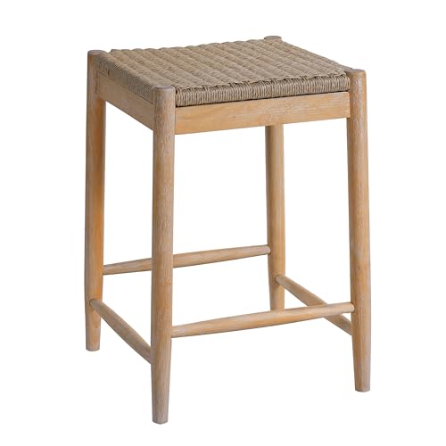 Christopher Knight Home Guke Boho Backless Counter Height Bar Stools Set of 2, Acacia Wood Counter Stools with Rope Wicker Seat, Square Bar Stool for Kitchen Island, Wooden Dining Room Chair, Natural by Christopher Knight Home - Used condition - Image 4