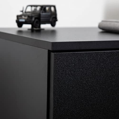 Senvoziii Chest of Drawers, 5 Drawers Cabinet Storage Organiser Unit with Metal Handles & 4 Wheels, Wood Bedside Table for Living Room Hallway Bedroom, Black