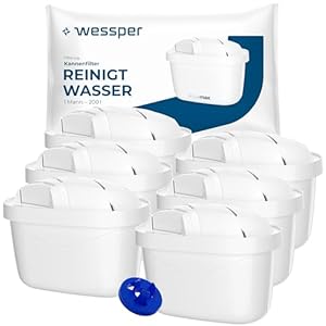 Wessper Wasserfilter kartusche, Filter mit Aktivkohle und Ionenaustauscherharz, zusätzlicher PIN kompatibel mit Brita-Kanne, Ersatzfilter für kanne von Dafi, Wessper, Aquaphor, Philips - 6 Stück