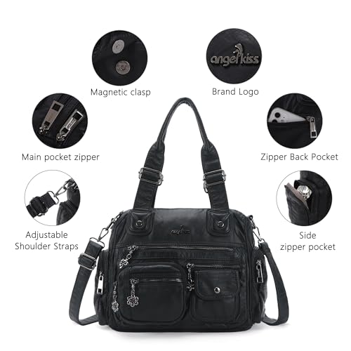 Image of Angel Kiss Large Purses for Women Multi Pocket Hobo Handbag Ladies Tote Satchel Bag Soft Leather Shoulder Bag