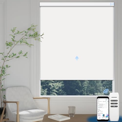 Uilvffo 100% Blackout Motorized Blinds with Remote, Pure White, 22" Wx72 H