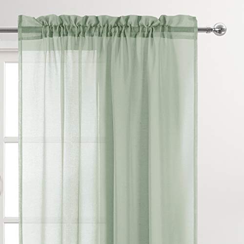 DWCN Bean Green Sheer Curtains Semi Transparent Voile Rod Pocket Curtains for Bedroom and Living Room, 52 x 108 inches Long, Set of 2 Panels by DWCN - Image 2