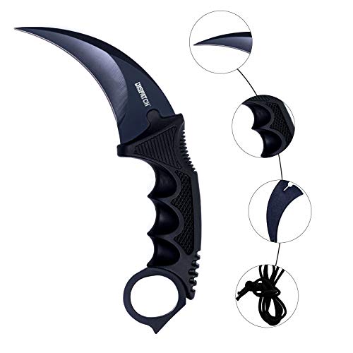 DISPATCH Karambit Knife Fixed Blade Tactical Camping Tool, Outdoor Hunting Knife with Sheath and Cord, Suitable for Hiking, Adventure, Survival, Collection, Black