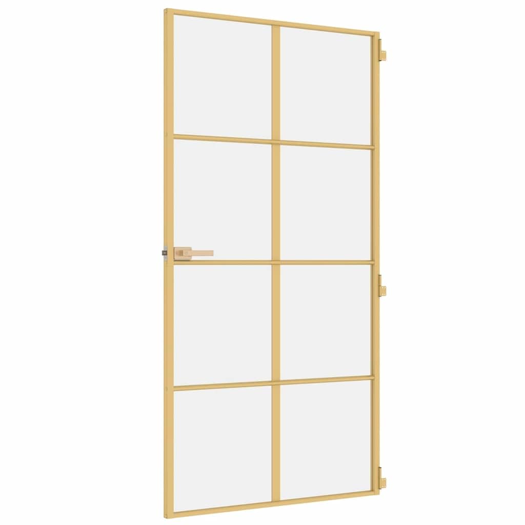 Drzwi wewnętrzne smukłe złote 102,5 x 201,5 cm szkło hartowane i aluminiumSprzęt Materiały budowlane Drzwi domowe