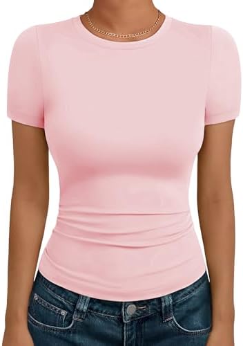 Cuptacc Tshirt Damen Rundhals Kurzarm T Shirt Basic Slim Fit Modal Oberteil | Modal Stoff,Short Sleeve,Eng,Crew Neck,Basics,Stretch,Luftig,Leicht,Sommer,Lässig,Komfort,Vielseitig,Y