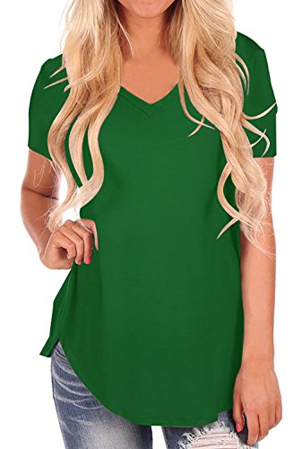 Style Dome T Shirt Femme ete Col V Manches Courtes Grande Taille Casual Haut Femme Chic Tops Blouse Chemise Vert EU 48 Cover