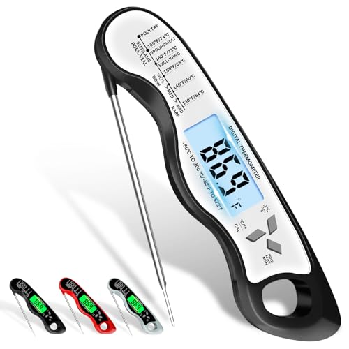 Meat Thermometer Digital,IP67 Waterproof Cooking Thermometer with Backlight, Calibration & Hold Function,Food Thermometer for Cooking,Outdoor Grilling,Suitable as Stocking Stuffers for Men (White-2)