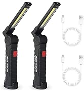 2Pack LED Work Lights, USB Rechargeable COB Light with Magnetic Base 360°Rotate and 5 Modes, Folding Flashlight Inspection Mechanic Light for Car Repairing, Workshop, Household and Emergency Use,Large