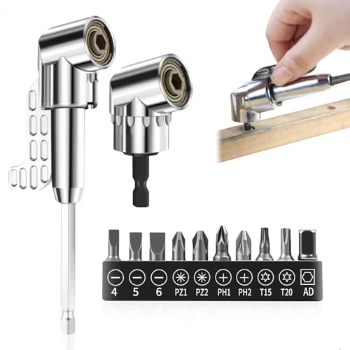 Adaptador de Llave Angular de 105°, Destornillador Angular para Atornillador Inalámbrico - Ástago Hexagonal de 1/4 de Pulgada, Adaptador Taladro para Trabajadores de Construcción y Garaje