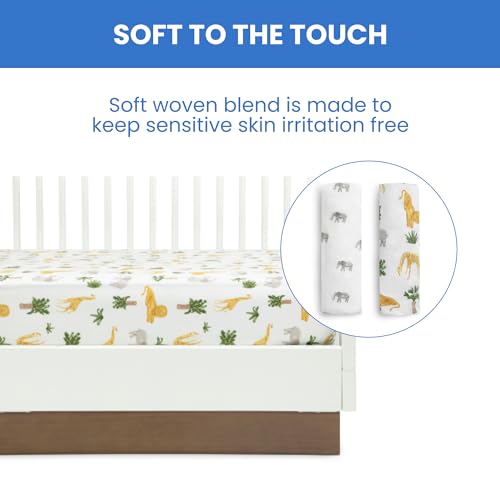 Image of Delta Children Fitted Crib Sheets for Girls and Boys - Crib Sheet for Standard Crib and Toddler Mattresses - 28x52 Inch (Pack of 2), Safari Friends
