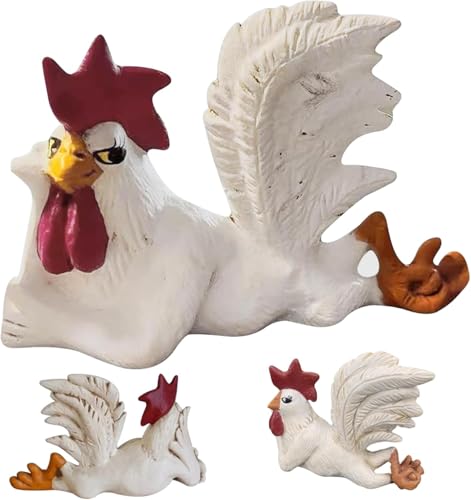 Figura de gallo blanco para decoración de mesa rústica miniatura 3