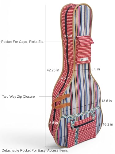 Image of The House of tara Ethnic Handloom Fabric Acoustic Guitar Bag Cover for Men and Women | Modern Guitar Case |100% Cotton Lining | Adjustable Straps | Padded Protection | Zip Pockets | Multicolor