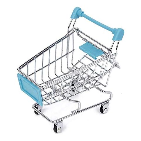 Cestval Mini Shopping Cart Trolley Handcart Model Bird Parrot Pet Toy Stainless Metal Racking for Desktop Decoration Cover