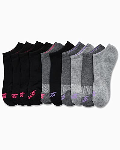Avia Women's Athletic Performance Cushioned No Show Solid Socks (10 Pack), Size 4-9, Black/Grey Multi #TOP1