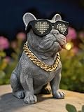 LFLKPY Solar Dog Garden Statue with LED Light – Funny French Bulldog Decor for Outdoor Yard, Patio & Lawn, Solar Garden Decor, French Statue Garden Decor, Unique Dog Gifts