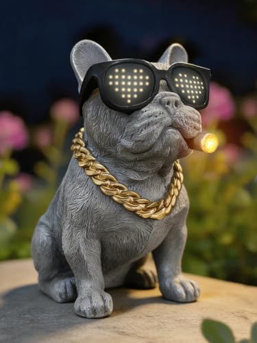 LFLKPY Solar Dog Garden Statue with LED Light – Funny French Bulldog Decor for Outdoor Yard, Patio & Lawn, Solar Garden Decor, French Statue Garden Decor, Unique Dog Gifts