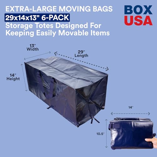 BOX USA 6-Pack Moving Bags with Strong Handles & Zippers - Heavy Duty Extra Large Packing Bags for Storage, Moving Boxes, Dorm & College Supplies, Blue by BOX USA - Image 2
