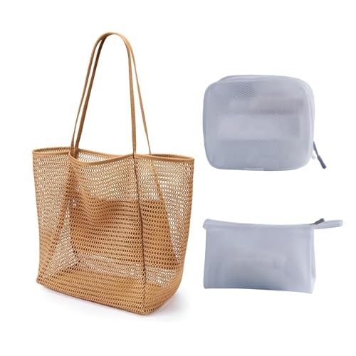 BeachNylon Mesh Tote Bag Casual Women's Shoulder Tote 3 Piece Waterproof Bag Suitable For Travel Picnic Vacation