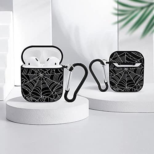 Youtary Halloween Spider Black And White Spiderweb Airpods 1 & 2 Case Cover, Apple Airpod Headphone Cover Unisex Personalized Shockproof Protective Wireless Charging Accessories With Keychain #TOP3