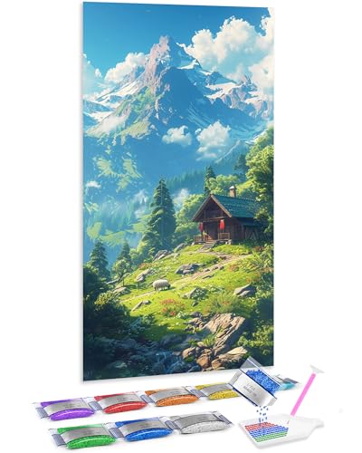 Manualidades de adultos Jumpdot: 5D diamond painting de casa y ovejas 70x40 cm contra el estres