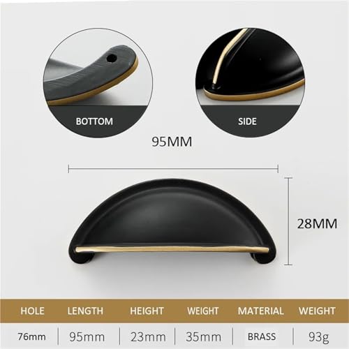 Tiradores de latón macizo negro de 76 mm para cajones de mueble 3