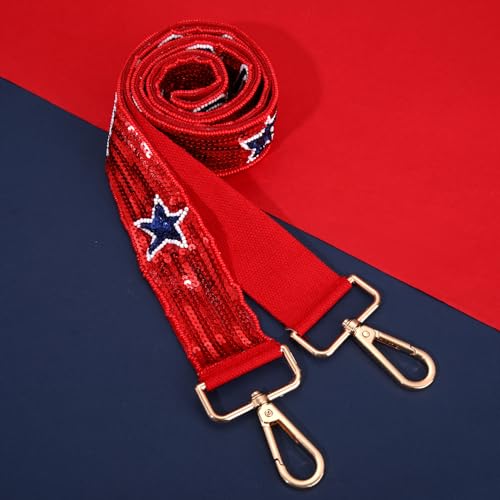 Image of Beaded 4th of July Purse Strap USA Purse Strap Replacement Red White and Blue Patriotic Crossbody Shoulder Bag Straps 4th of July Outfits (Style F)