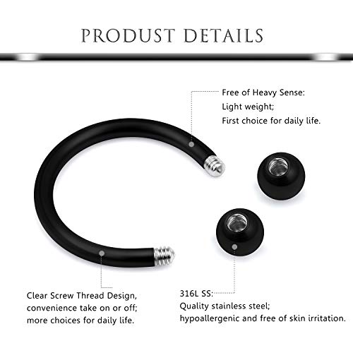Hoeudjo Septum Hoop Nose Ring 16G Surgical Steel Circular Horseshoe Rings Piercing Jewelry With Cubic Zirconia Cartilage Helix Earring Barbell Retainer For Women Men 12 Pieces 8Mm Black #TOP1