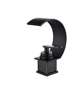 Grifo De Baño Cascada Grifo De Lavabo, Caño Alto, Grifo Mezclador Agua Fría Y Caliente, Elegante Monomando Latón Grifos Fregadero, Con Válvula De Cerámica, Estilo Moderno, Negro