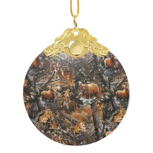 Adorno redondo de cristal con cierre, diseño de ciervo y alce de caza, decoración navideña de 3.3 pulgadas para el hogar y la tienda