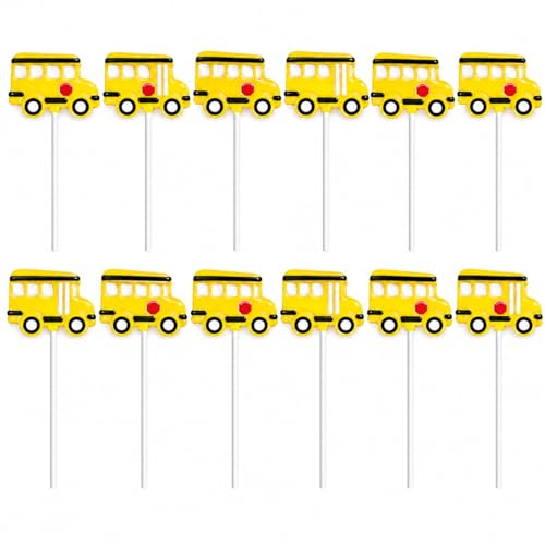 The Dreidel Company 24-Pack School Bus Lollipop Candy, Individually Wrapped Sucker - (Pack of 24)
