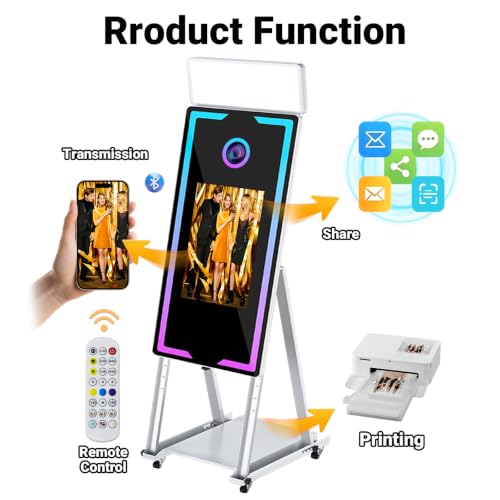 Image of Magic Mirror Photo Booth, 40-22in Interactive Touch Screen Photo Booth Machine Built-in Mini PC,App Remote Control RGB Light,Idea for Event Rental Party (White, 40-22in)