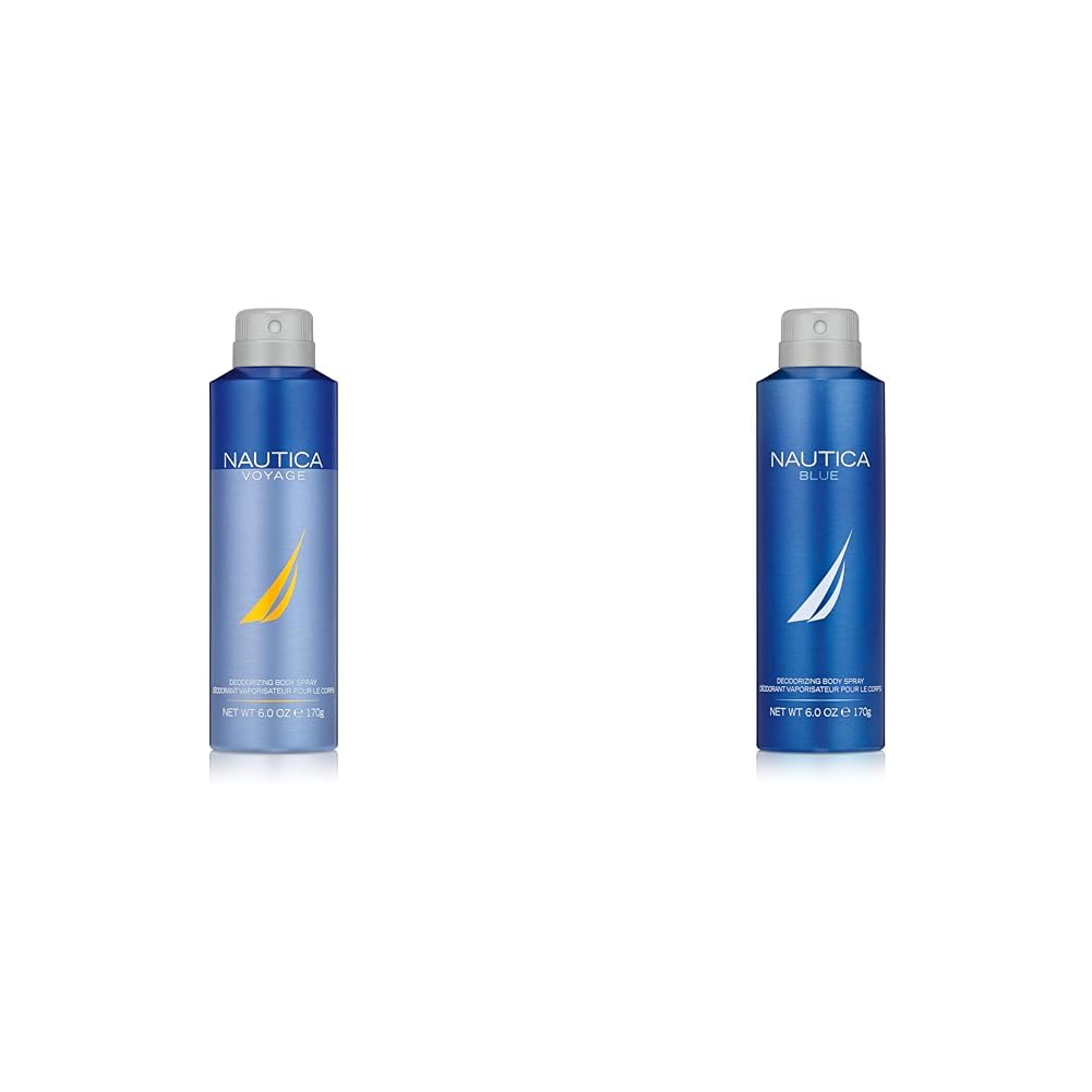 Nautica Voyage Deodorizing Body Spray for Men - Fresh, Fruity Scent - Woody & Blue - Iconic, Vegan Formula, Refreshing Bergamot