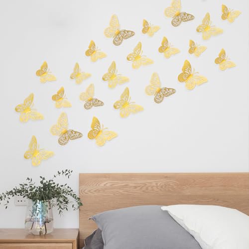 Decorações de borboleta, 48 peças de borboletas de ouro 3D, 3 estilos, decoração de parede de borbol