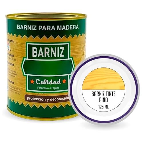 Tradineur - Bote de Barniz Brillo para Madera - Fabricado en España - Ideal para todo tipo de Maderas, vigas, cerchas, marcos, etc. - Capacidad de 125 ML - Pino