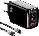 Ładowarka USB C 65 W, 3-portowy USB-C zasilacz sieciowy, wtyczka PPS 60 W, szybka ładowarka PD, kompatybilna z iPhone 17/16/15 iPad, Samsung S25/S24/S23 Ultra, Google Pixel 9/8, MacBook Pro/Air