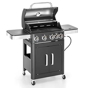 MFSTUDIO 5 Burners Propane Gas BBQ Grill with Side Burner and Porcelain-Enameled Cast Iron Grates 46,700 BTU Outdoor Cooking Kitchen and Patio Backyard Barbecue, Black
