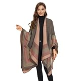 colornival Shawl Wraps for Women, Elegant Knitted Cape Open Front Soft Poncho Scarf Blanket Cardigan Coat for Spring, Autumn and Winter (Pink Gray)