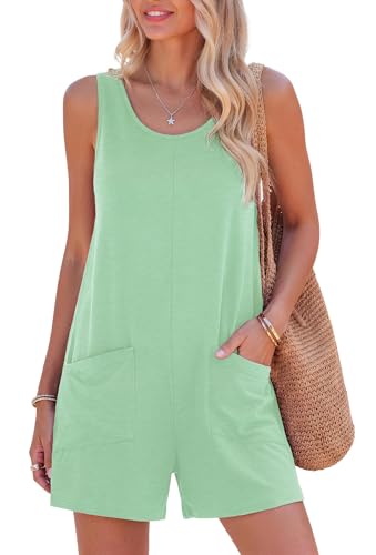 Jouica Summer Romper Sleeveless Short Overalls Boho Print Shorts Pockets