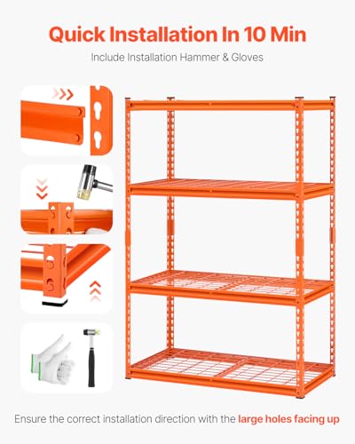 VEVOR Lagerregale, 1089 kg, 4-stufiges Schwerlastregal für die Garage, 508x1016x1524mm, verstellbares Steckregal für Industrieregale, Allzweckregal, Kellerregal für Küche, Lager, Keller, Orange