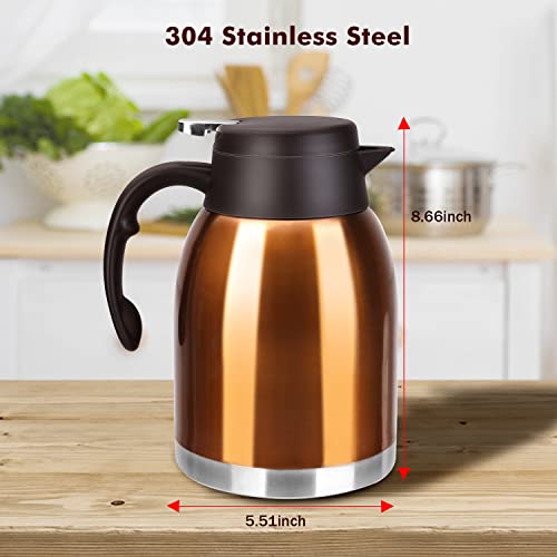 Stainless Steel Thermal Coffee Carafe Dispenser, Unbreakable Double Wall Vacuum Thermos Flask Large Capacity 56Oz 1.6L Water Tea Pot Beverage Pitcher For Banquet And Party(Bronze) #TOP1
