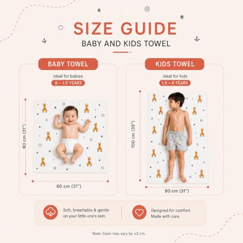 Image of HABER Organic Cotton Muslin Baby Bath Towel 80x100 Pack of 2|Gentle Towel for Infants & Toddlers - Forest and Giraffe
