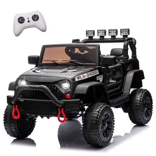 Okybaby 24V Kids Ride On Jeep Car, 400W Motor Ride On Toys w-Parents Remote Control, Electric Cars for Kids with 4-Wheel Suspension, Bluetooth, MP3, Music, LED Light, Black