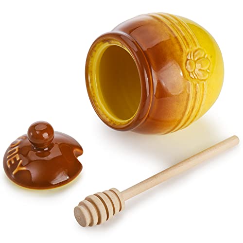 Hiceeden 2 Pack Ceramic Honey Pot With Dipper And Lid, 12 Oz Yellow Honey Jar Bee Embossed Honey Storage Container For Kitchen, Decoration, Coffee/Tea Bar #TOP3