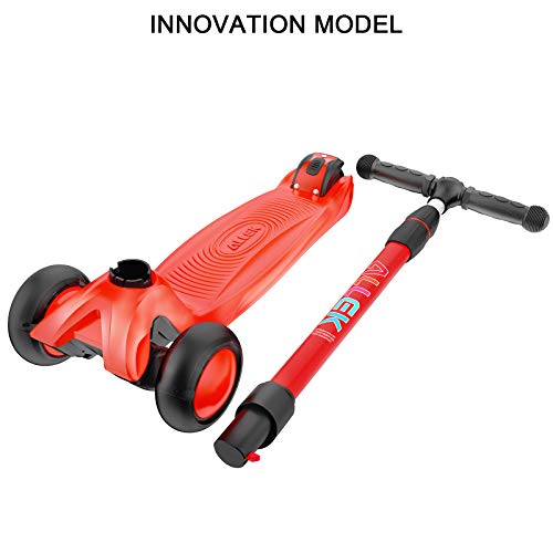 Allek Kick Scooter B03, Lean 'N Glide 3-Wheeled Push Scooter With Extra Wide Pu Light-Up Wheels, Any Height Adjustable Handlebar And Strong Thick Deck For Children From 3-12Yrs (Red) #TOP6