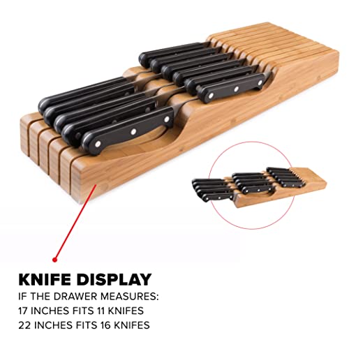Bellemain 100% Pure Bamboo in Drawer Knife Block | 16 Knife Slots Knife Drawer Organizer | Store Knives Safely with The Blades Down | Storage Solution for Your Kitchen | Knife Organizer Drawer Insert - Thumbnail 4