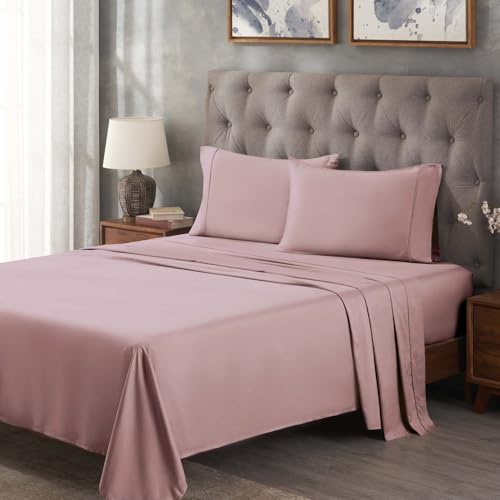 SUPERIOR Egyptian Cotton 300 Thread Count Bed Sheet Set, 2 Elastic Deep Pocket Fitted Sheets, 1 Flat Sheet, 2 Pillowcases, Daily Soft Sheets, Luxury, Plush, Home Essentials, Split King, Lavender