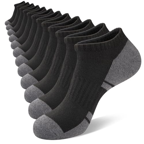 eallco 12 Pairs Mens Ankle Socks Running Athletic Low Cut Socks Breathable Cushioned Casual Socks