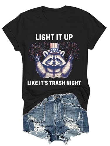 Light It Up Like It's Trash Night Shirt Funny Raton laveur 4th of July T-shirt unisexe à col en V, Noir 1, XXL