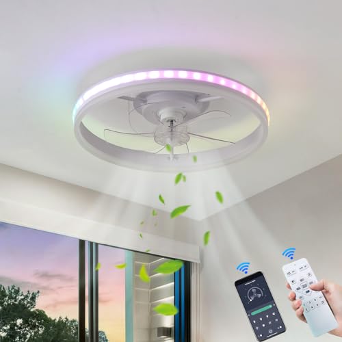 Ventilatore A Soffitto Dobecd Con Luce LED A Fiore, 64 Cm, Telecomando E APP, 6 Velocità, RGB Dimmerabile, Reversibile, Per Camera E Soggiorno